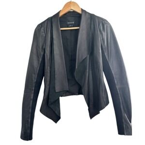 Trouve  Women's Black Soft‎ Leather Cropped Open Front Moto Jacket Small